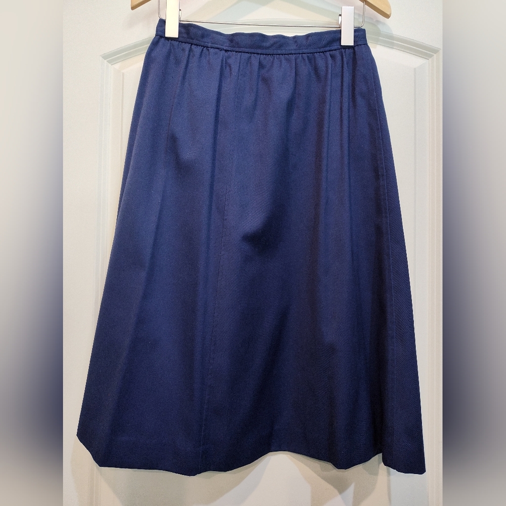 Evan Picone Vintage 80s Navy A-Line Midi Skirt Union Made Cottagecore